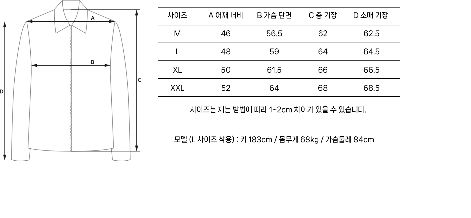 사이즈 차트 이미지