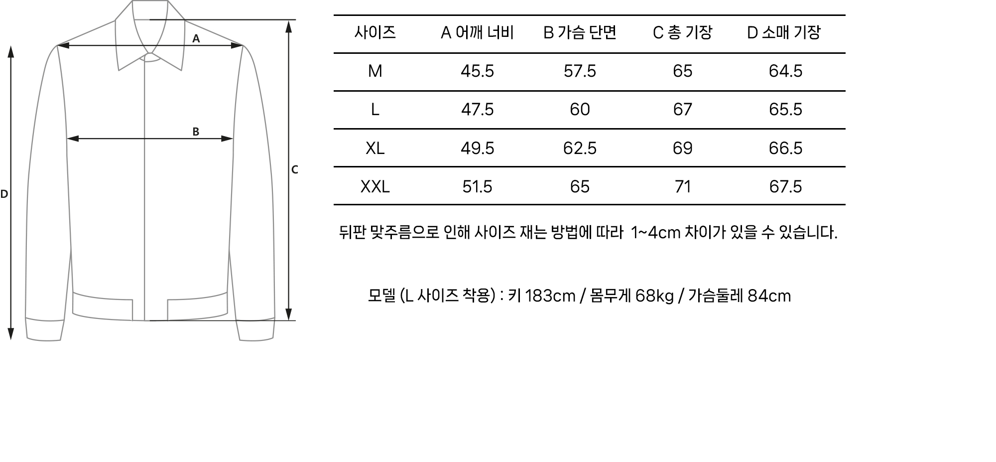 사이즈 차트 이미지