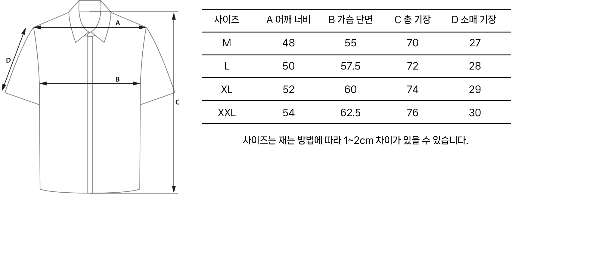 사이즈 차트 이미지
